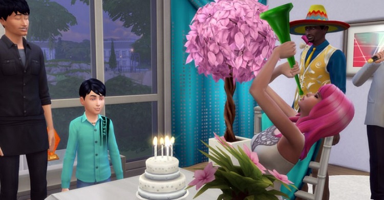 How does a sim celebrate a birthday in Sims 4?