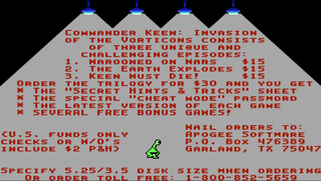 Commander Keen mail order and phone order page