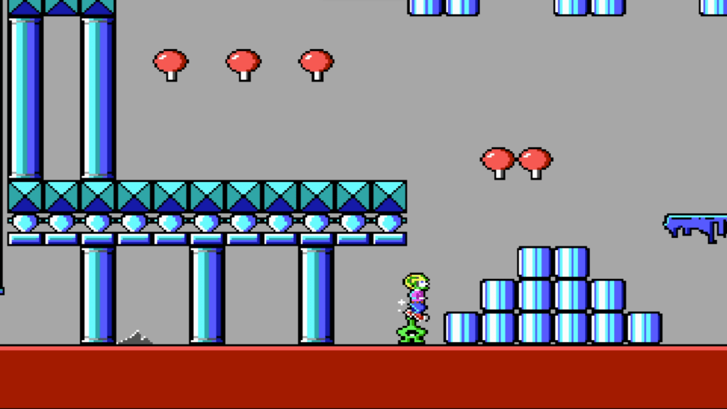 Commander Keen jumping on a Yorp