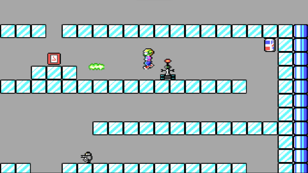 Commander Keen jumping a Vorticon Robot
