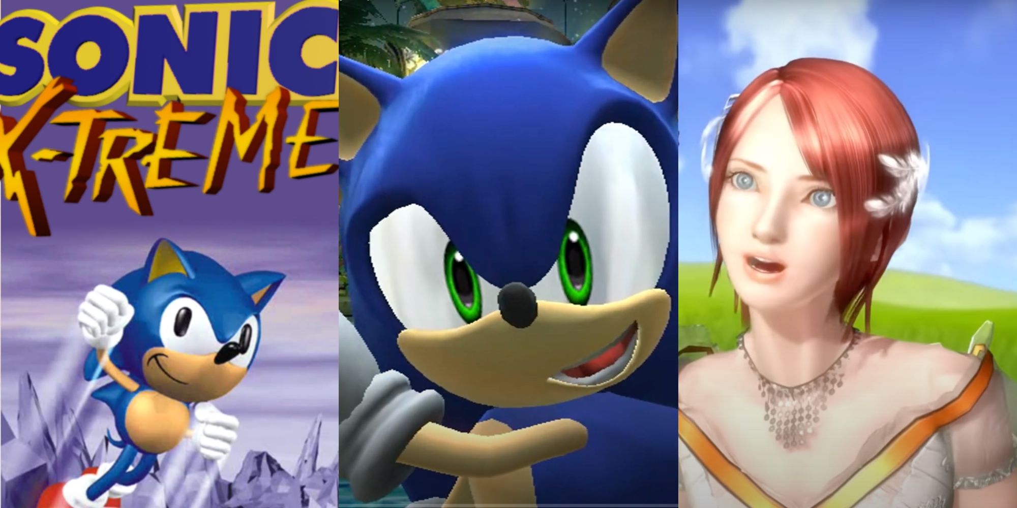 Cover art for sonic-x-treme, sonic breaking the 4th wall and princess Elise close-up