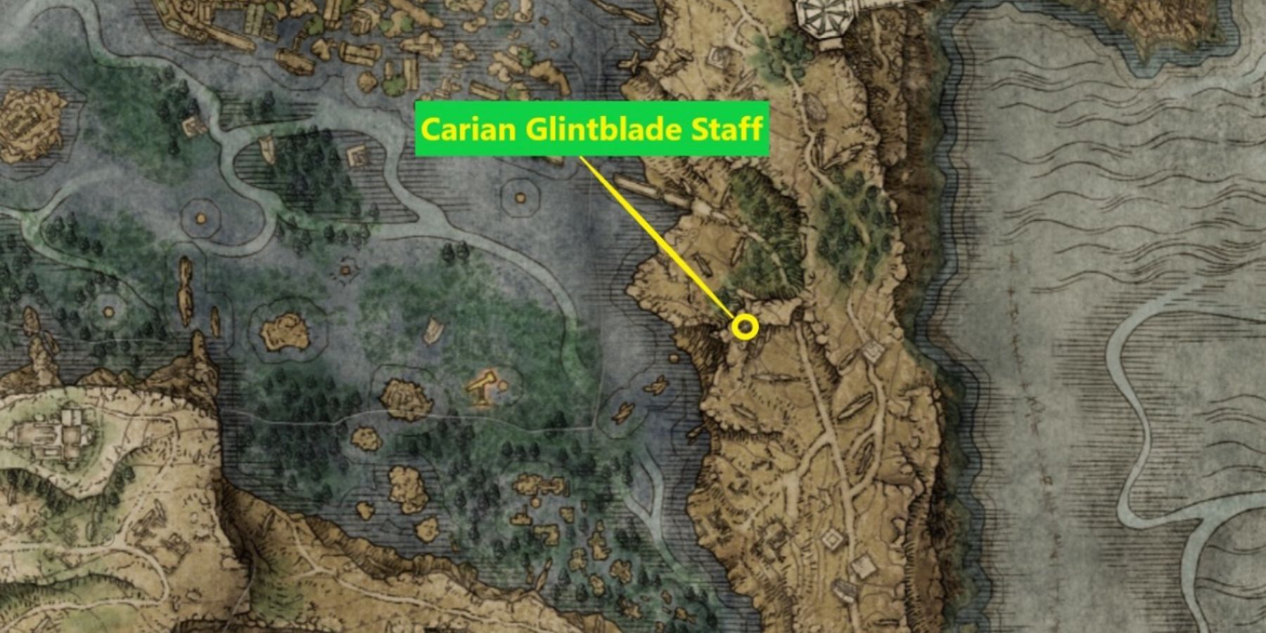 Carian Glintblade Staff location on the map in Elden Ring