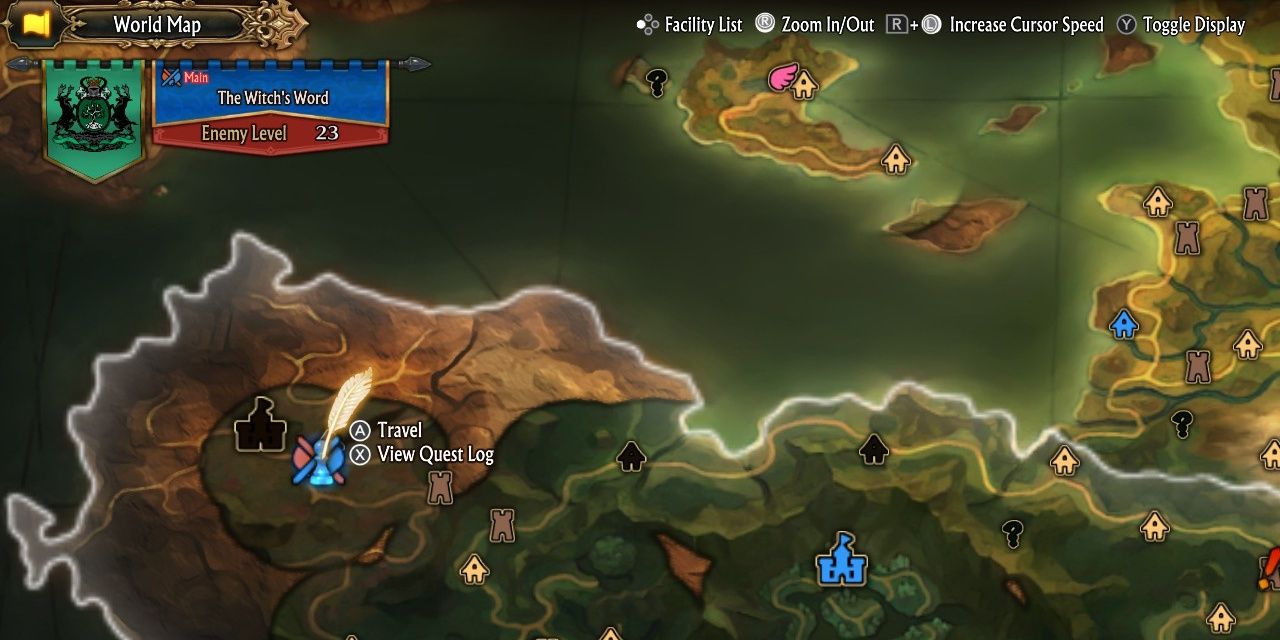 Image of the location on the map of The Witch's Word quest in Unicorn Overlord