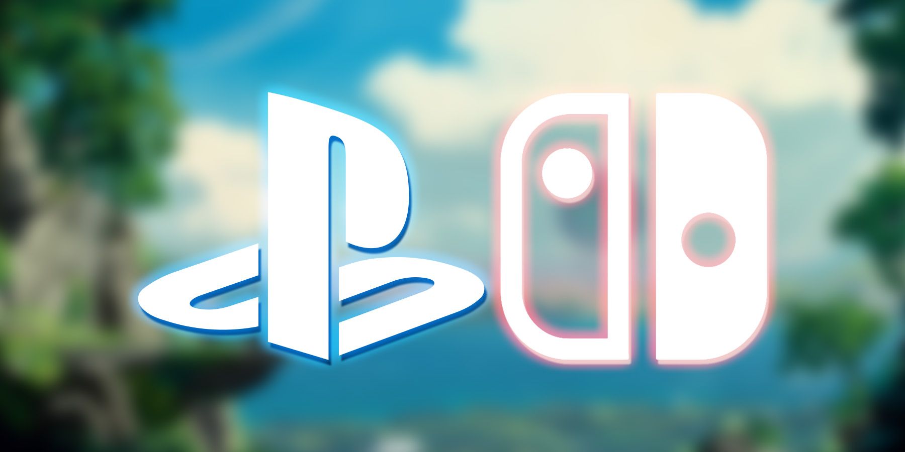 White glowing PlayStation emblem and Nintendo Switch logos on blurred Planet of Lana landscape screenshot