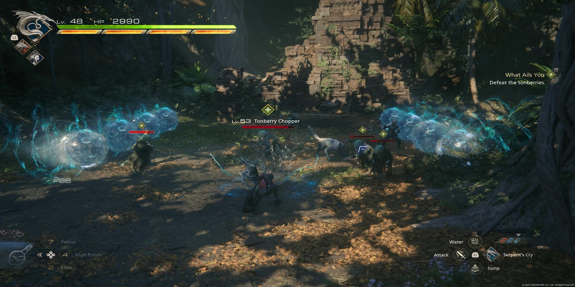 The Player Using Cross Swell Against A Group Of Enemies