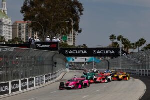 Kyle Kirkwood leads the field to green at the 2023 Acura Grand Prix of Long Beach.