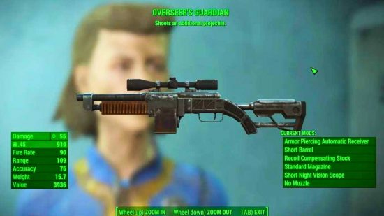 The best Fallout 4 weapons include the Overseer's Guardian rifle