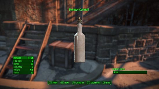 A bottle of molotov cocktail in the inspect menu