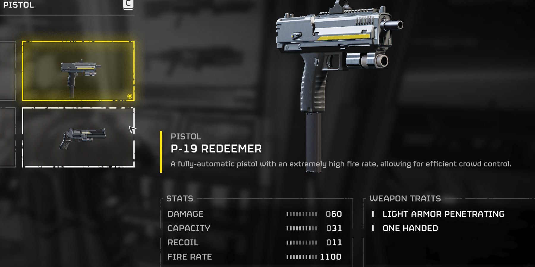 Helldivers 2 P-19 Redeemer secondary weapon
