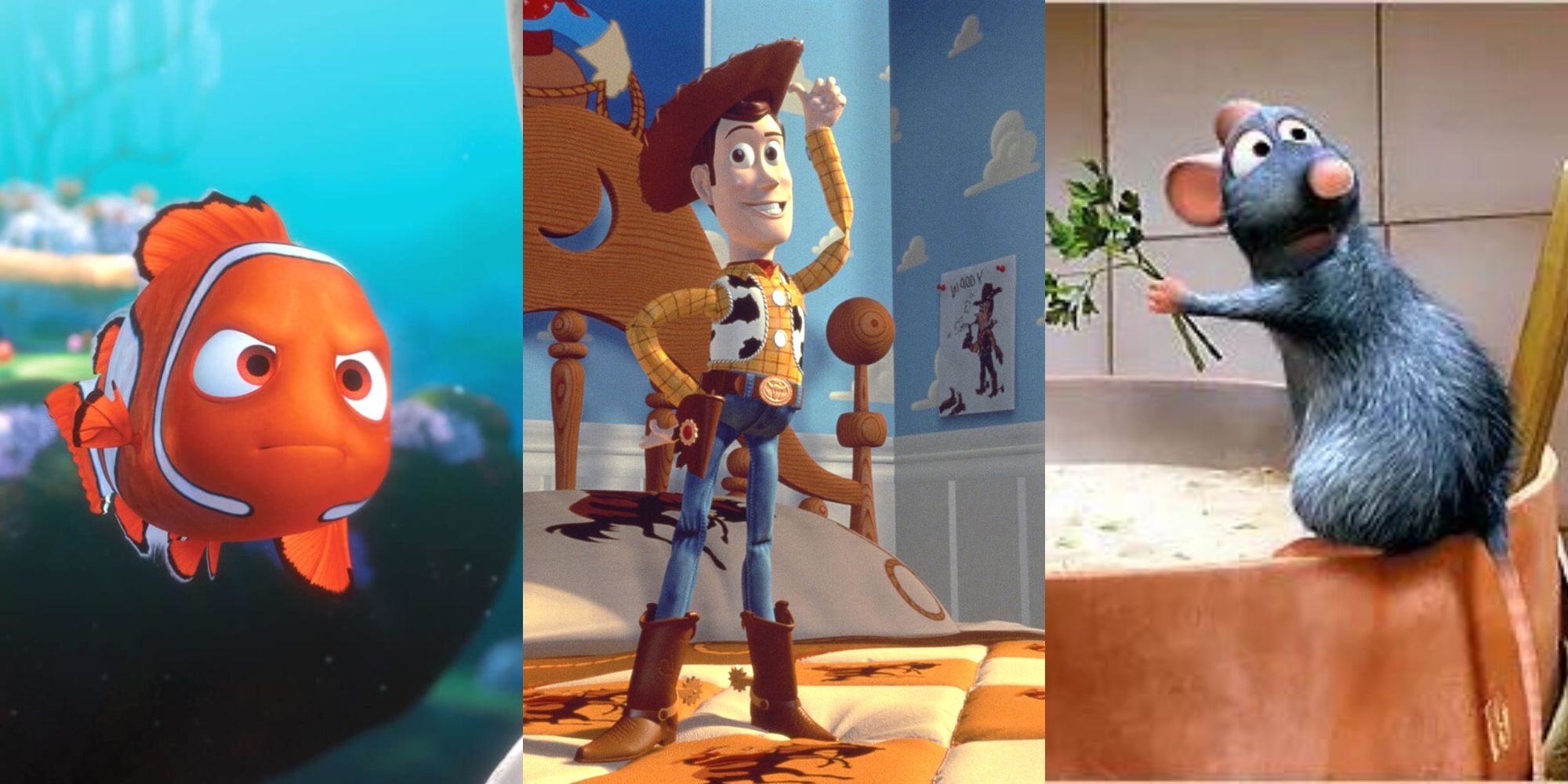 Nemo in Finding Nemo, Woody in Toy Story, Remy in Ratatouille