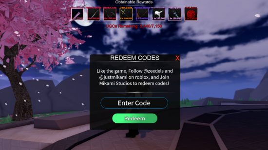 A screenshot of the UGC RNG codes redemption page